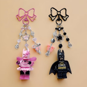 3D Fairy Bat Keychain, Y2K Pink and Black Beaded Keychain Gift