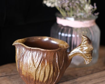 Woodfire handmade tea cup pottery milk jug