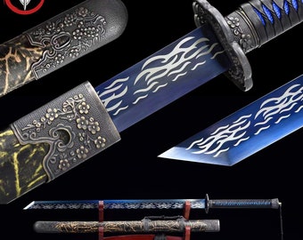 1060 high carbon cold steel hot tempering all hand hand forged Japanese authentic sword, all Tang, practical, sharp, blue......