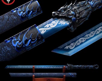 Beautiful Blue Dragon Japanese katana, handmade Samurai sword, 1060 Manganese Steel Samurai, full Tang, sharp