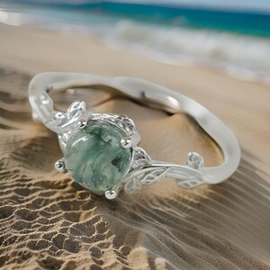 Anillo de ágata musgosa en plata de ley
