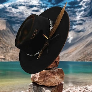 Cappello Outback Black Boater - "Gambler" - Personalizzabile - Cappello di alta qualità in pregiato feltro di lana | Fatto a mano | Idea regalo | Unisex