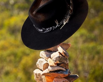 Black Wool Felt Wide Brim Fedora Hat With Woven Band Boho  display picture 3