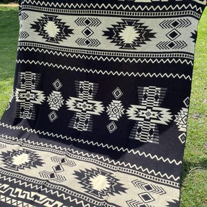 Handcrafted Alpaca Wool Blanket Black White Navajo King Reversible Indigenous Crafters Soft Warm Throw Southwestern FREE SHIPPING! Home Gift