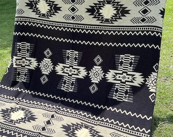 Handcrafted Alpaca Wool Blanket Black White Navajo King Reversible Indigenous Crafters Soft Warm Throw Southwestern FREE SHIPPING! Home Gift