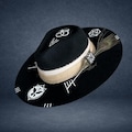 Black Fedora Outback Hat with white Symbols - High quality hat made of Wool Felt | Handmade | Gift idea | Men and women - Rodeo Southwestern product logo