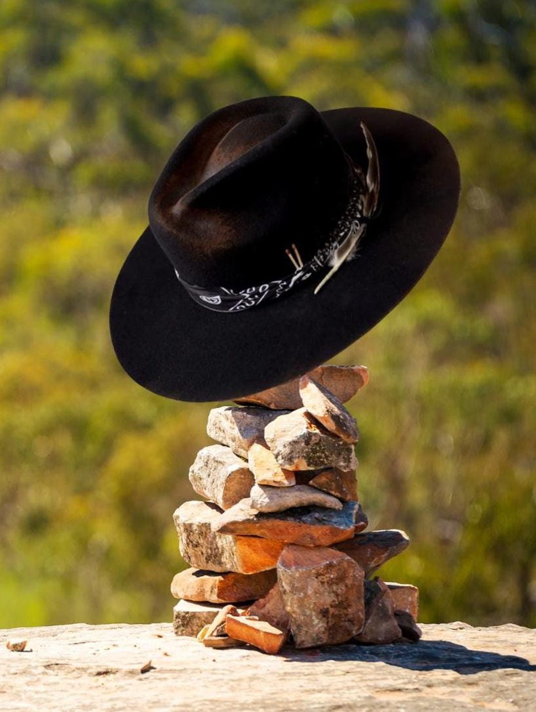 Black Fedora Outback Hat - Indigenous Hat - High Quality Hat  display picture 1