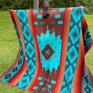 Handcrafted Alpaca Wool Blanket turquoise Navajo King Reversible Southwestern Indigenous Crafters. Soft Warm Throw! FREE SHIPPING! Home Gift
