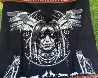 Handcrafted Alpaca Wool Blanket Black Navajo Indian Reversible Southwestern Indigenous Crafters Soft Warm FREE SHIPPING! Home Gift