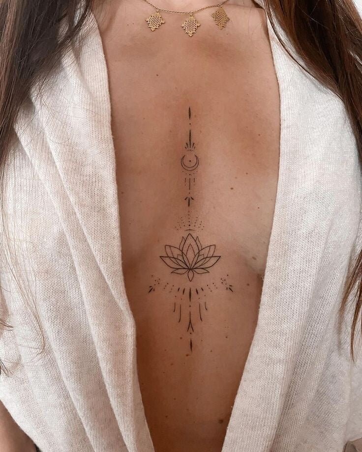 Ornamental Lotus Sternum Tattoo Women Tattoo Lady Tattoo - Etsy