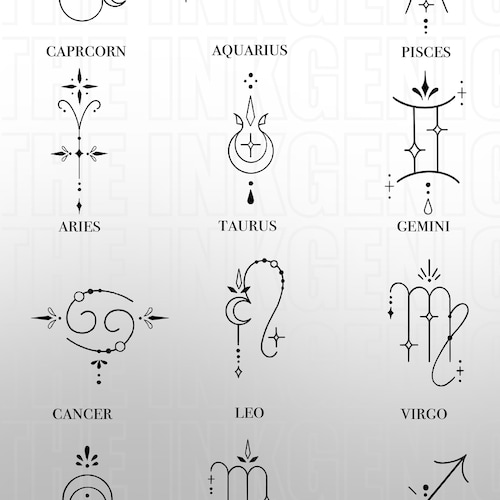 Little Zodiac Sign Set Temporary Tattoo set of 12 Etsy Canada