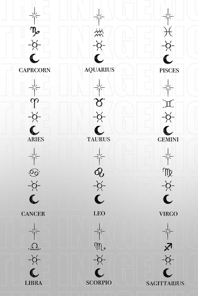 Sun Moon and Star Zodiac Signs Set of 2 Temporary Tattoo - Etsy