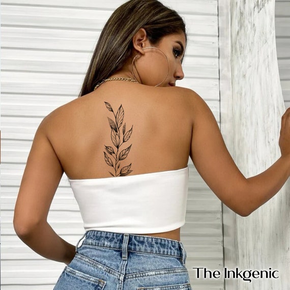 Tatuaje de la columna vertebral del follaje / Tatuaje temporal - Etsy México