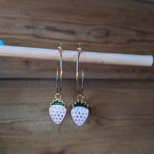 Cute Pink Strawberry Gold Plated Hook Earrings.