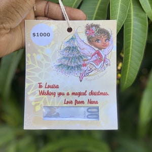 Porta-moedas de Natal, Cartão-presente personalizado com dinheiro. Fada de Natal preta. Presente de Natal. Presente para ele, presente para ela, Presente em dinheiro.