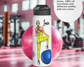 Gourde personnalisée Gym Affirmations pour femmes avec nom. Cadeau personnalisé pour amateur de sport. Gourde pour elle. Gobelet fille fitness.