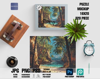 16x20 Puzzle Mockup: 320 Piece Jigsaw Design (PSD)