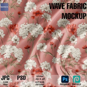 Floral Wave Fabric Mockup: Customizable PSD Template