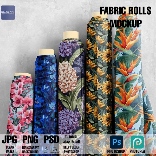 Maqueta de rollos de tela: archivo PSD de alta resolución