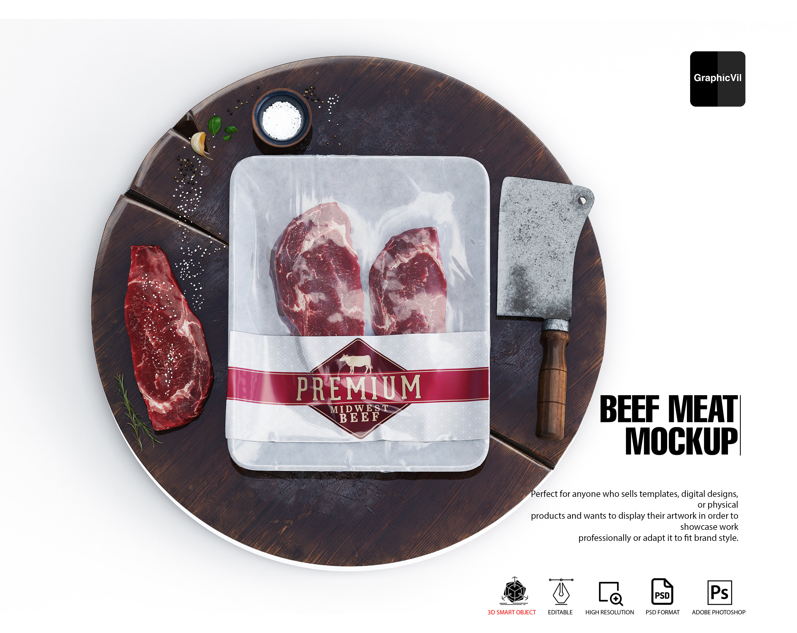 Beef Meat Mockup Meat, Beef Meat Mockup, Meat Package Mockup, Package