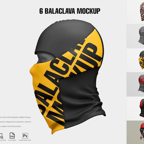 Sublimación de tinte Balaclava Mockup Maqueta de máscara de esquí Máscara facial de invierno Maqueta de diseño de ropa maqueta de tela Diseño de máscara facial Patrón pasamontañas