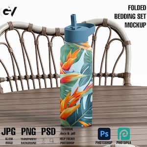 Maqueta de botella de agua de boca ancha de 18 oz, maqueta de vaso Ironflask, maqueta de vaso, maqueta de piel de vaso, maqueta de piel, maqueta de botellas de agua, PSD
