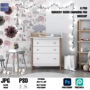 Nursery room Changing Pad Mockup, Nursery room mockup, kid room mockup, wall mockup, changing pad mockup, baby pad mockup, infant room PSD
