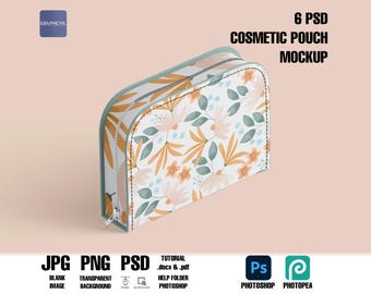 Sublimation Cosmetic Pouch Mockup: 6 PSD Files (6000x4000 300dpi)