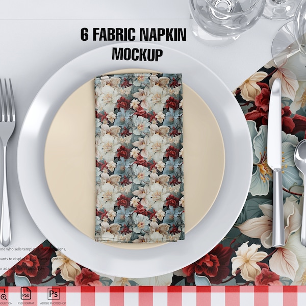 Dye sublimation Fabric Napkin Mockup Tablecloth Mockup Fabric Mockup Folded Fabric Mockup Folded Napkin Mockup Place setting mockup Nampkin