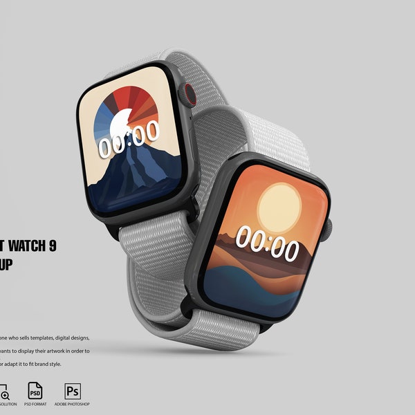 Apple Watch Series 9 Mockup | watch mockup, watch template, technology, modern, app, gadget, realistic, fitness, band, apple watch skin