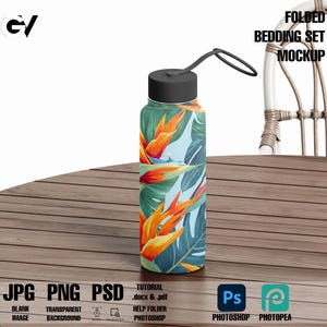 Maqueta de botella de agua de boca ancha de 18 oz, maqueta de vaso Ironflask, maqueta de vaso, maqueta de piel de vaso, maqueta de piel, maqueta de botellas de agua, PSD