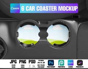 Car Coaster Mockup: Dye Sublimation Template (PSD, PNG)