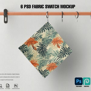Hanging Fabric Swatch Mockup: 6 PSD Textile Designs