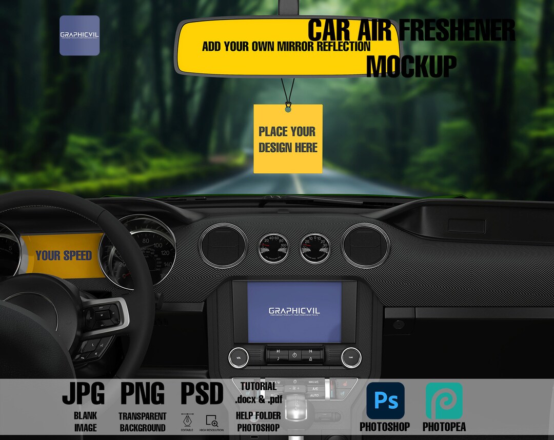 6 Car Air Freshener Mockup, Square Shape Mockup, Circle Shape Mockup