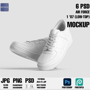 スニーカー エアフォース モックアップ、PSD 6枚、シューズ モックアップ、トレーナー モックアップ、フットウェア モックアップ、ランニングシューズ モックアップ、アスレチックシューズ、エアフォース 1 ’07 モックアップ