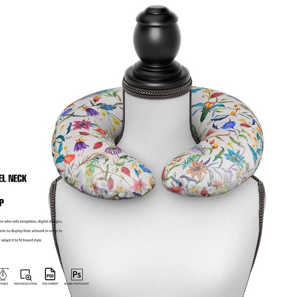 Travel Neck Pillow Mockup |  travel cushion, neck support pillow,travel headrest, portable pillow, inflatable travel pillow, U-shaped pillow