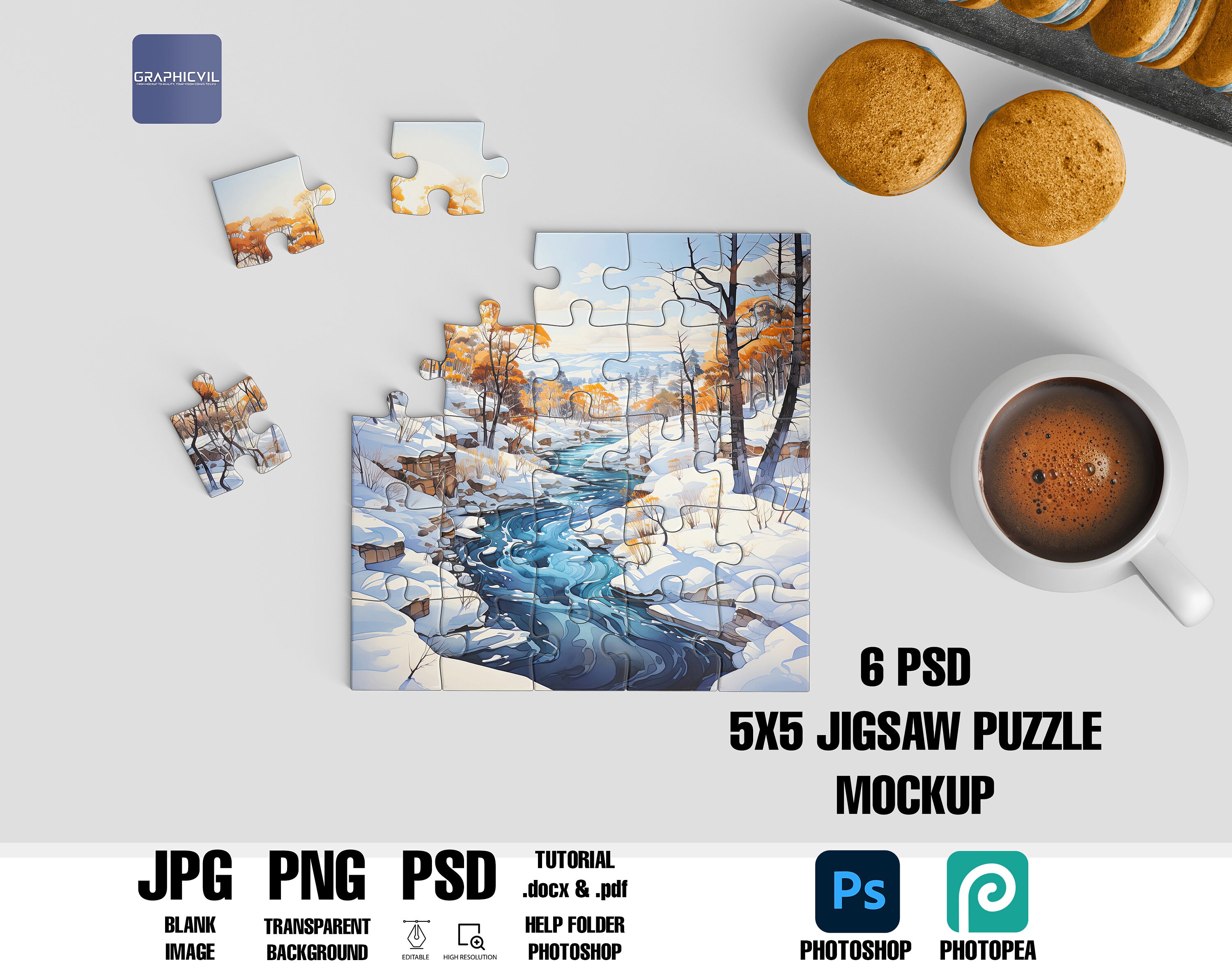Dye sublimation 25 piece 5x5 Puzzle Mockup 6 PSD , 5x5 pieces, Puzzle Mockup, Jigsaw Design Template, Puzzle design mockup Puzzle piece 25