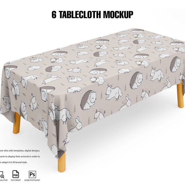 Dye sublimation Tablecloth Mockup |Tablecloth Mock up, Fabric Mockup, isolated tablecloth Mockup Empty table PSD Mockup, Tablecloth pattern