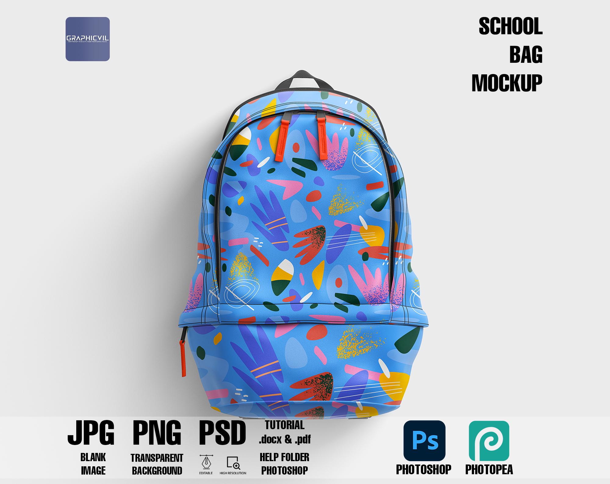 Sublimation Backpack Mockup: School Bookbag PSD