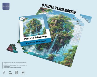 525 Piece Jigsaw Puzzle Mockup: Customizable PSD Template