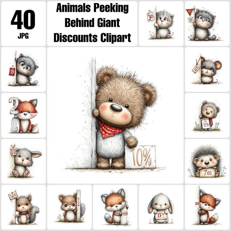 Animals Peeking Behind Giant Discounts Clipart (commercial Use ...