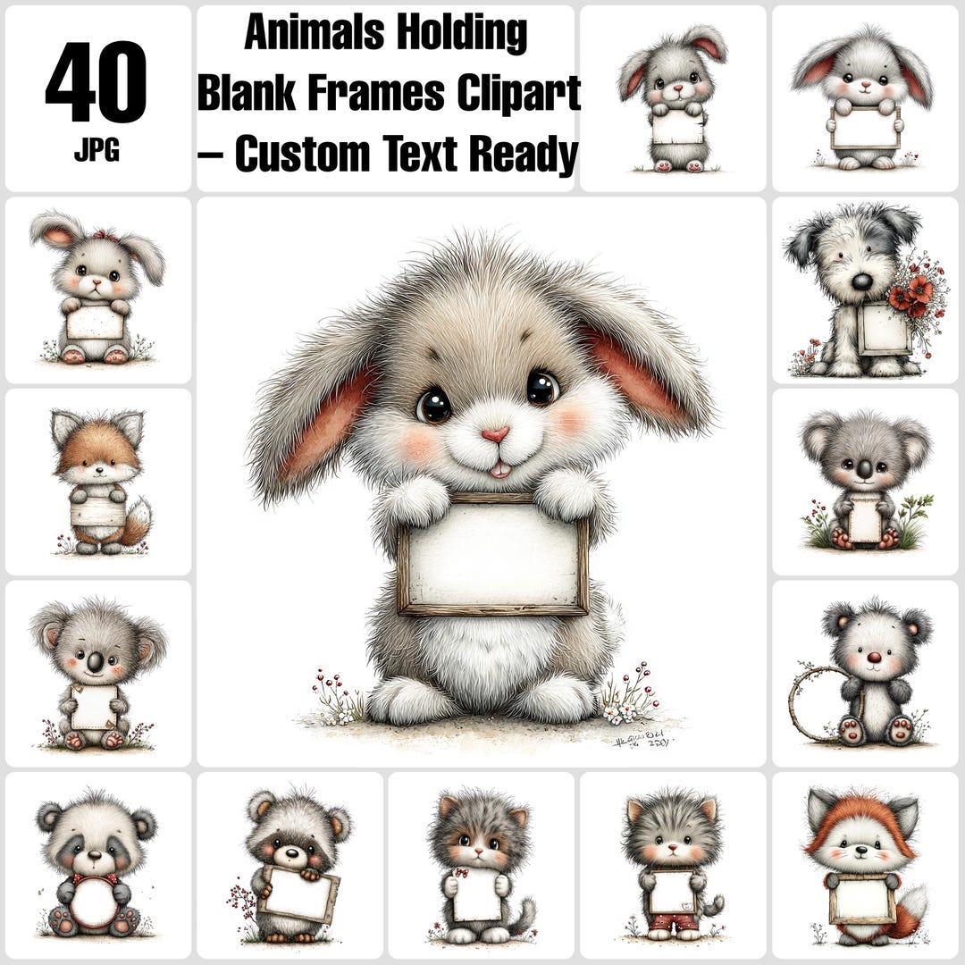 Text Frame Animals Animals Holding Blank Frames Clipart – Custom Text Ready (commercial ...