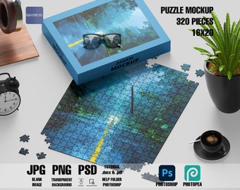 16x20 Puzzle Mockup: 320 Piece Jigsaw PSD Template