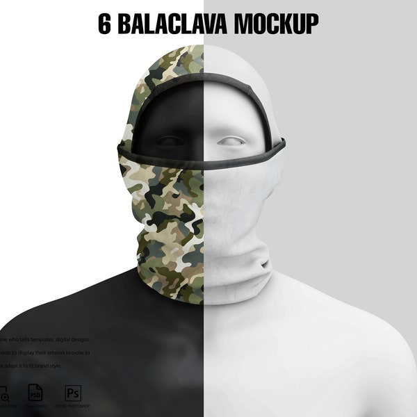 Dye sublimation Balaclava Mockup Ski mask mockup Winter face mask Apparel design mockup fabric mockup Face mask design Balaclava pattern