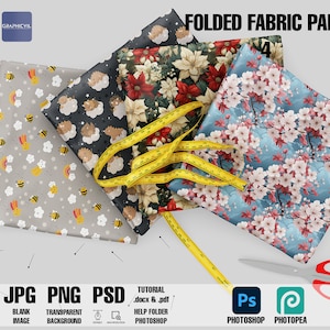 Folded Fabrics Mockup | fabric, folded fabric mockup, pattern mockup, pattern template, fabric, wrapped cloth, wrapped fabric mockup, white