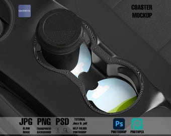 Dye Sublimation Car Coaster Mockup: PSD Template (6000x4000)
