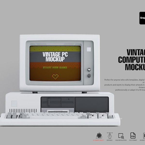 IBM Model 5150 Vintage PC Mockup | vintage pc mockup, pc mockup, old pc, old pc mockup, computer mockup, computer template, ld,computer