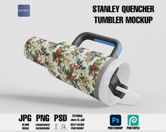 40oz Tumbler Mockup: Stanley Quencher, Vinyl Decal, Sticker (PSD)
