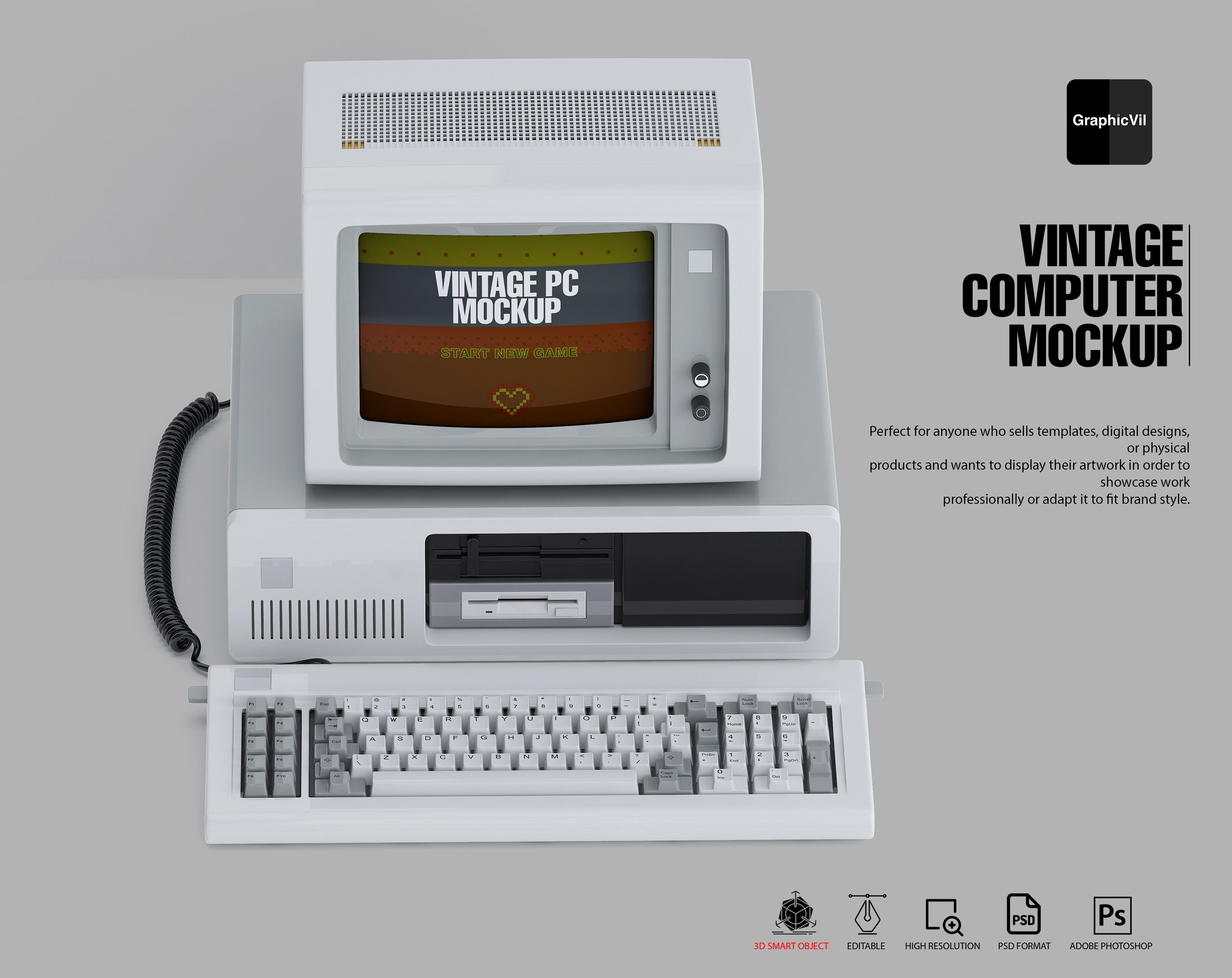 IBM Model 5150 Vintage PC Mockup Vintage Pc Mockup, Pc Mockup, Old Pc ...