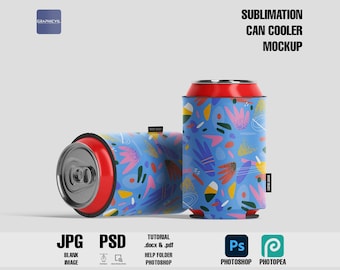 Sublimation Can Cooler Mockup: 12 oz, Customizable PSD File